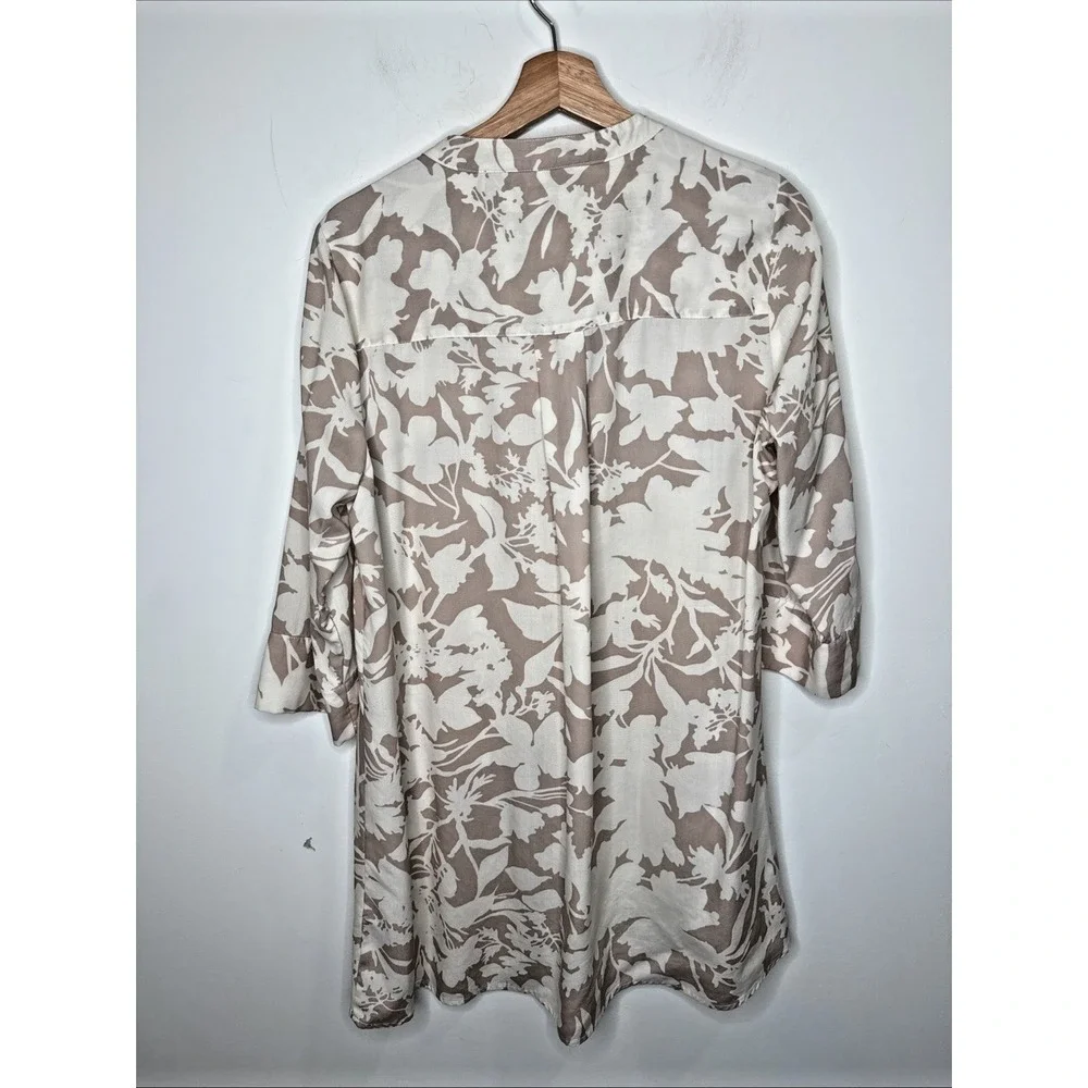 Soft Surroundings Floral Popover Tunic Top 3/4 Sleeve Boho Artsy‎ AOP Neutral M